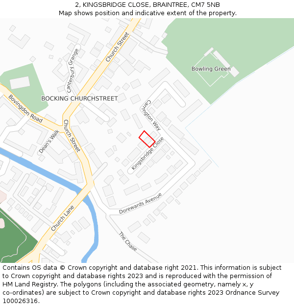 2, KINGSBRIDGE CLOSE, BRAINTREE, CM7 5NB: Location map and indicative extent of plot