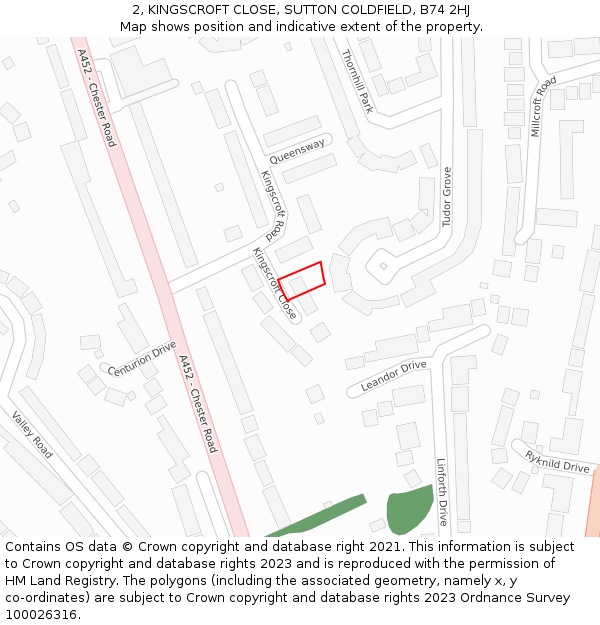 2, KINGSCROFT CLOSE, SUTTON COLDFIELD, B74 2HJ: Location map and indicative extent of plot