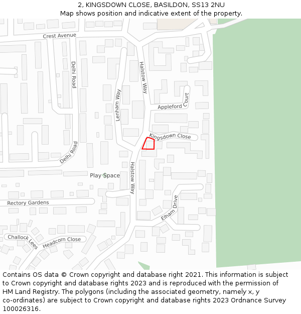 2, KINGSDOWN CLOSE, BASILDON, SS13 2NU: Location map and indicative extent of plot
