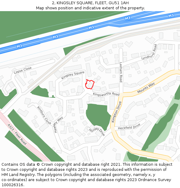 2, KINGSLEY SQUARE, FLEET, GU51 1AH: Location map and indicative extent of plot