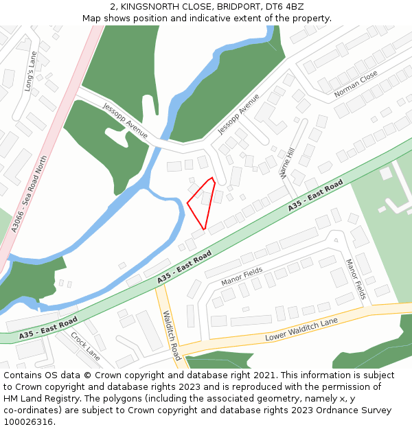 2, KINGSNORTH CLOSE, BRIDPORT, DT6 4BZ: Location map and indicative extent of plot