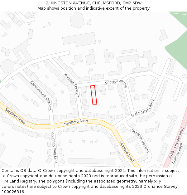2, KINGSTON AVENUE, CHELMSFORD, CM2 6DW: Location map and indicative extent of plot