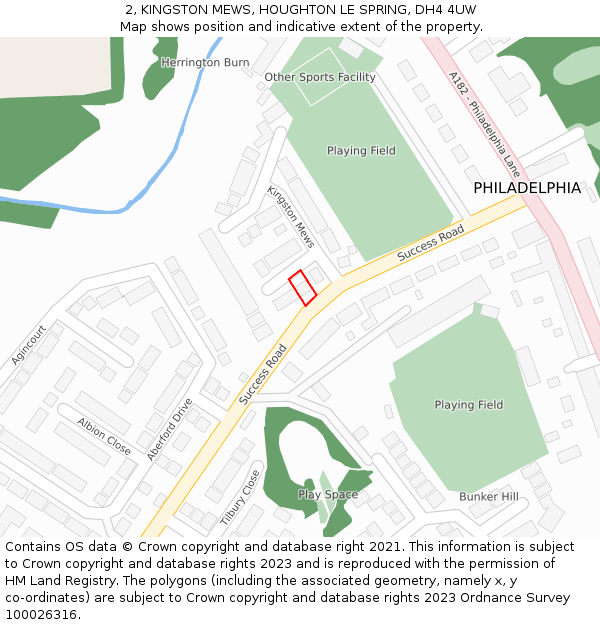 2, KINGSTON MEWS, HOUGHTON LE SPRING, DH4 4UW: Location map and indicative extent of plot