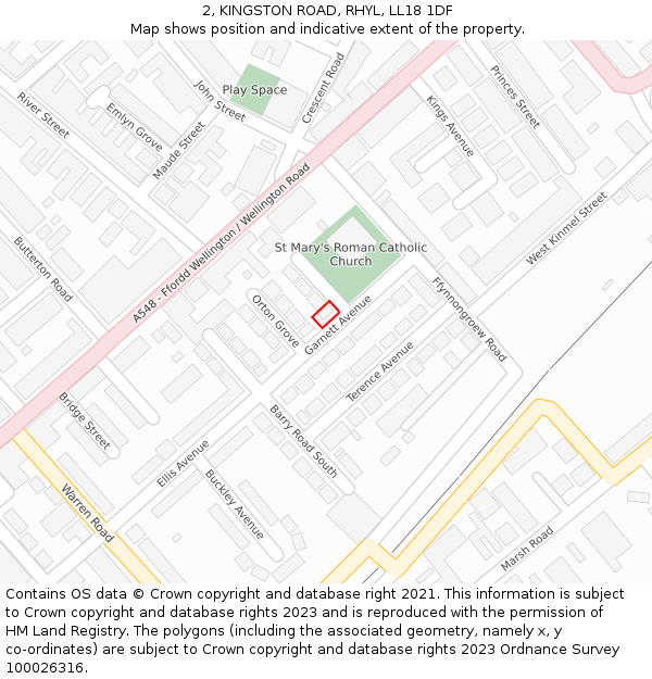 2, KINGSTON ROAD, RHYL, LL18 1DF: Location map and indicative extent of plot