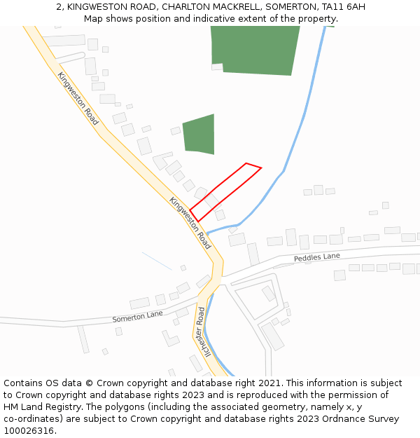 2, KINGWESTON ROAD, CHARLTON MACKRELL, SOMERTON, TA11 6AH: Location map and indicative extent of plot