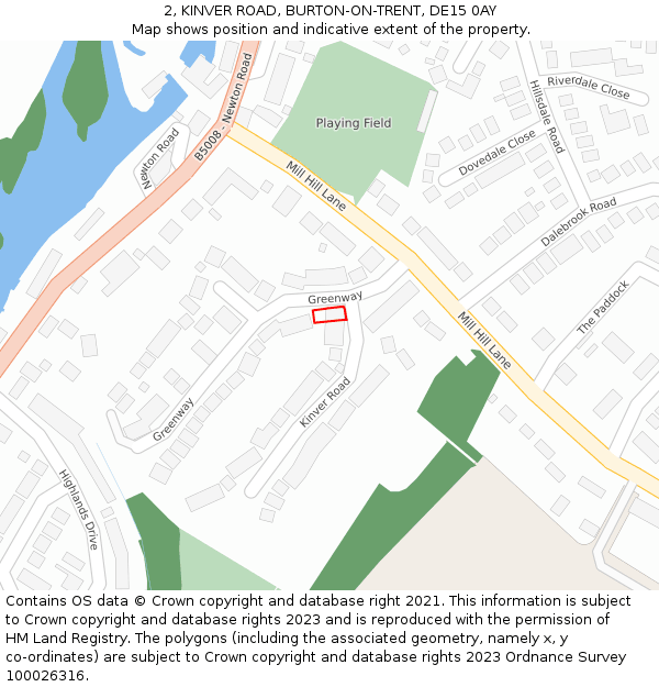 2, KINVER ROAD, BURTON-ON-TRENT, DE15 0AY: Location map and indicative extent of plot