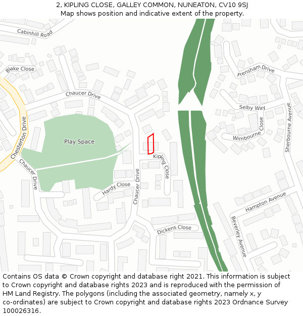 2, KIPLING CLOSE, GALLEY COMMON, NUNEATON, CV10 9SJ: Location map and indicative extent of plot