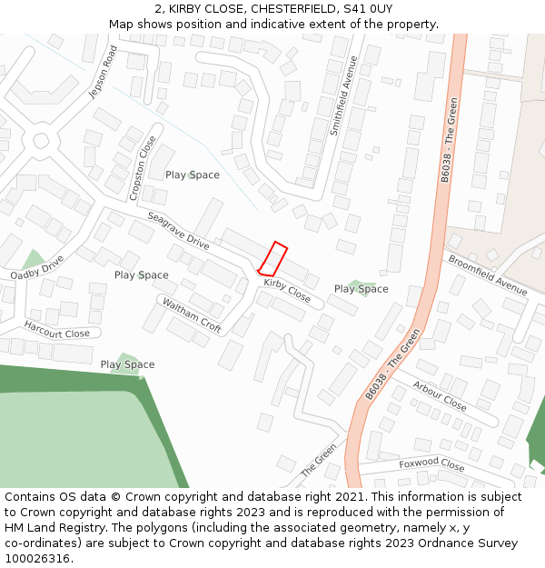 2, KIRBY CLOSE, CHESTERFIELD, S41 0UY: Location map and indicative extent of plot