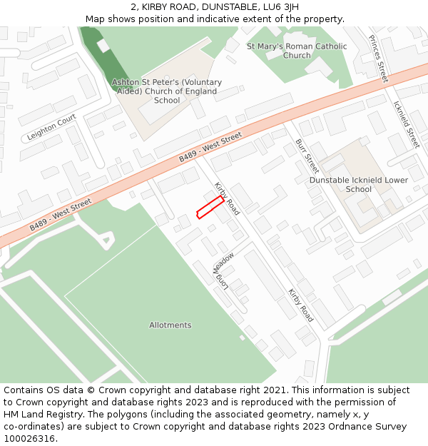 2, KIRBY ROAD, DUNSTABLE, LU6 3JH: Location map and indicative extent of plot