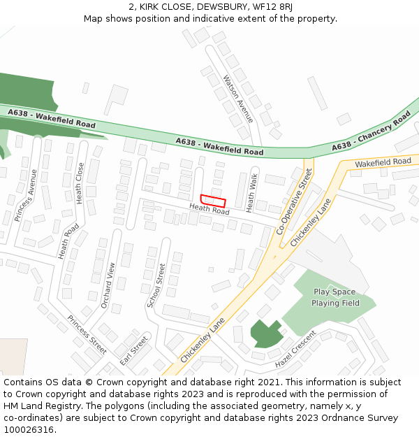 2, KIRK CLOSE, DEWSBURY, WF12 8RJ: Location map and indicative extent of plot