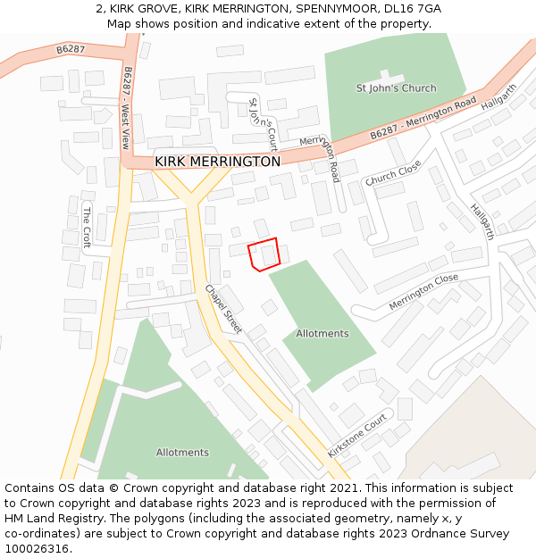 2, KIRK GROVE, KIRK MERRINGTON, SPENNYMOOR, DL16 7GA: Location map and indicative extent of plot