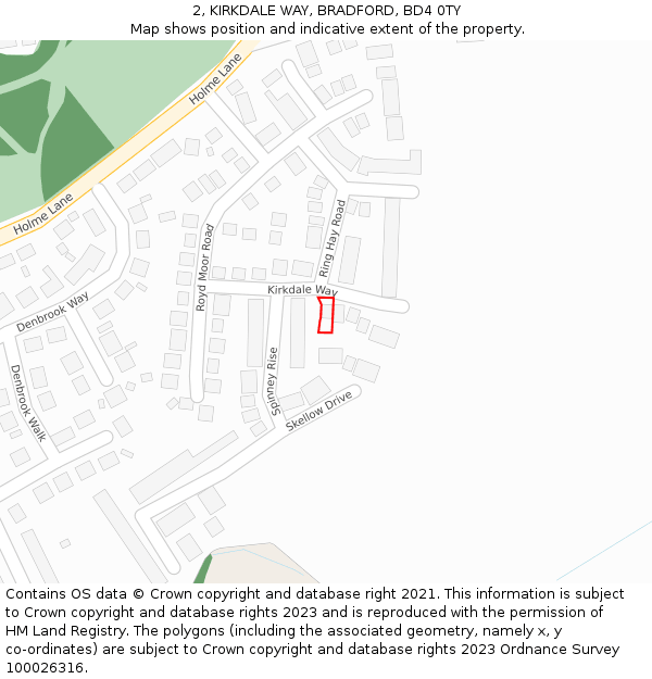 2, KIRKDALE WAY, BRADFORD, BD4 0TY: Location map and indicative extent of plot