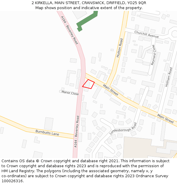 2 KIRKELLA, MAIN STREET, CRANSWICK, DRIFFIELD, YO25 9QR: Location map and indicative extent of plot