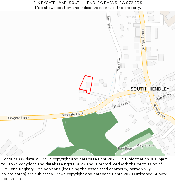 2, KIRKGATE LANE, SOUTH HIENDLEY, BARNSLEY, S72 9DS: Location map and indicative extent of plot