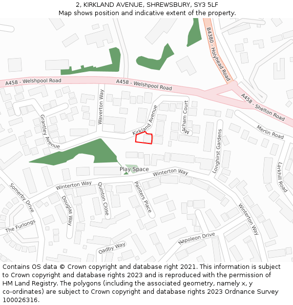 2, KIRKLAND AVENUE, SHREWSBURY, SY3 5LF: Location map and indicative extent of plot