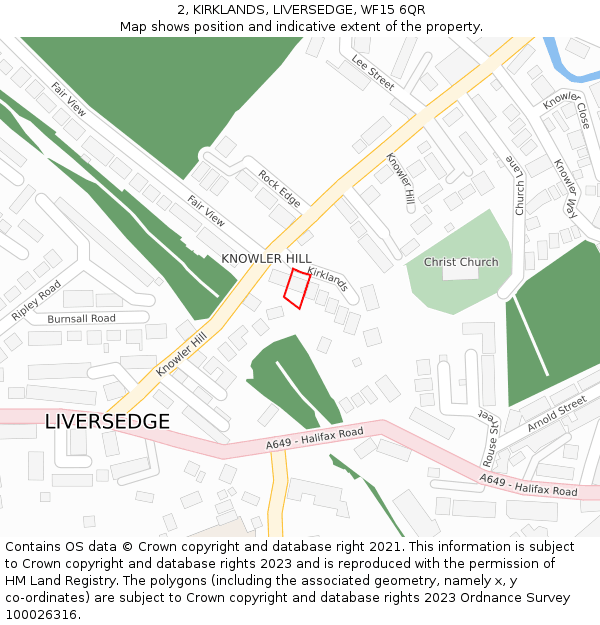 2, KIRKLANDS, LIVERSEDGE, WF15 6QR: Location map and indicative extent of plot