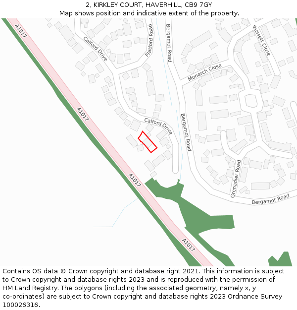 2, KIRKLEY COURT, HAVERHILL, CB9 7GY: Location map and indicative extent of plot