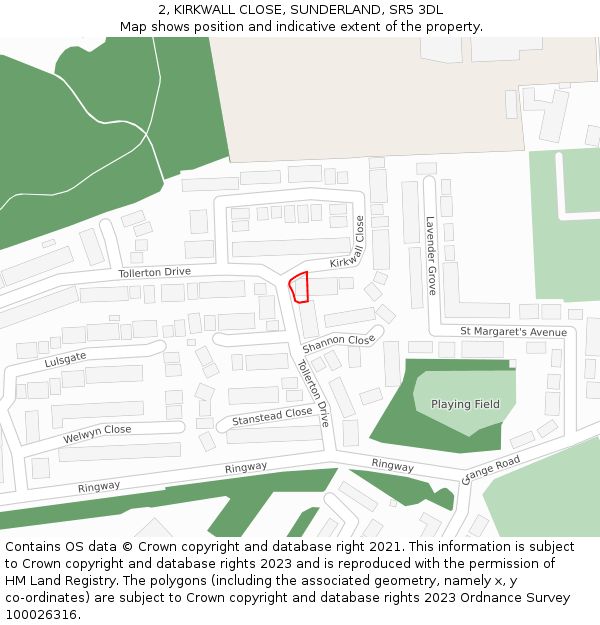 2, KIRKWALL CLOSE, SUNDERLAND, SR5 3DL: Location map and indicative extent of plot