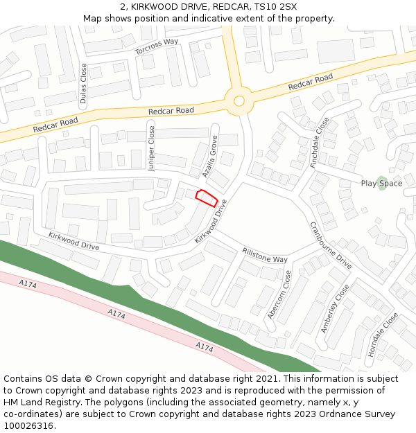 2, KIRKWOOD DRIVE, REDCAR, TS10 2SX: Location map and indicative extent of plot