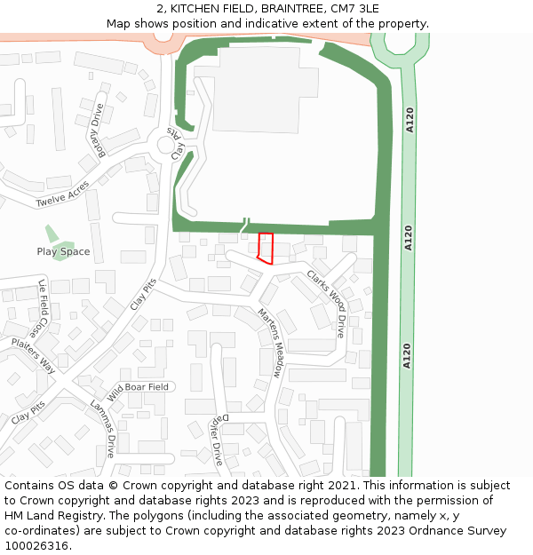 2, KITCHEN FIELD, BRAINTREE, CM7 3LE: Location map and indicative extent of plot