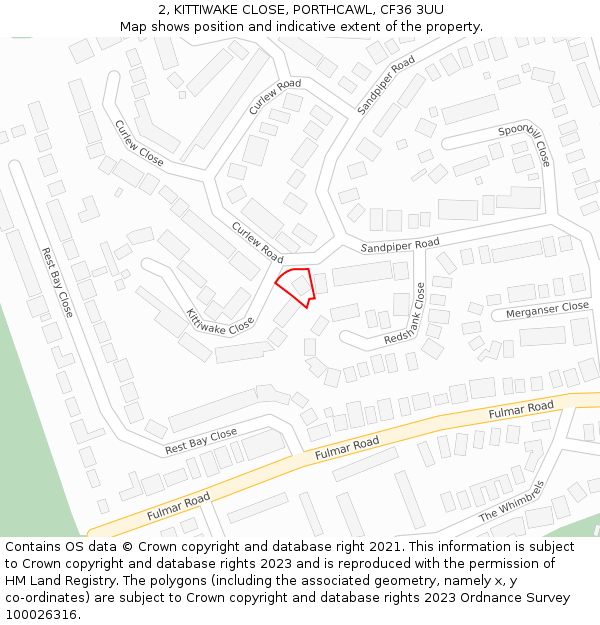2, KITTIWAKE CLOSE, PORTHCAWL, CF36 3UU: Location map and indicative extent of plot