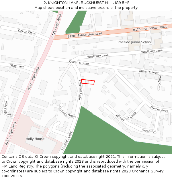 2, KNIGHTON LANE, BUCKHURST HILL, IG9 5HF: Location map and indicative extent of plot