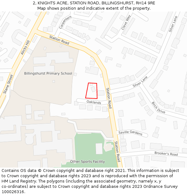 2, KNIGHTS ACRE, STATION ROAD, BILLINGSHURST, RH14 9RE: Location map and indicative extent of plot