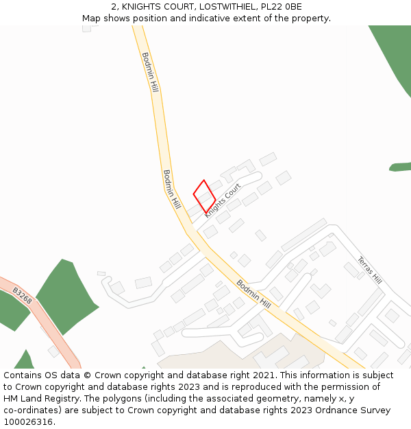 2, KNIGHTS COURT, LOSTWITHIEL, PL22 0BE: Location map and indicative extent of plot