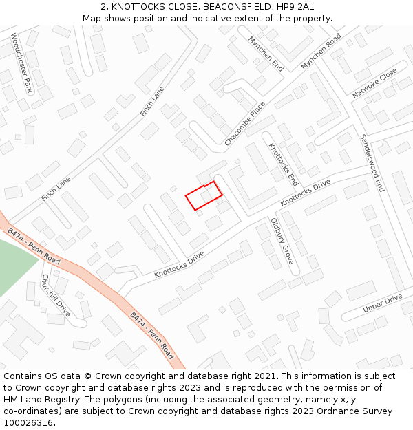 2, KNOTTOCKS CLOSE, BEACONSFIELD, HP9 2AL: Location map and indicative extent of plot