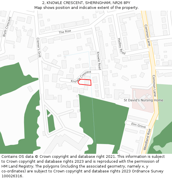 2, KNOWLE CRESCENT, SHERINGHAM, NR26 8PY: Location map and indicative extent of plot