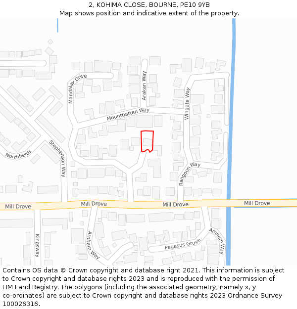 2, KOHIMA CLOSE, BOURNE, PE10 9YB: Location map and indicative extent of plot