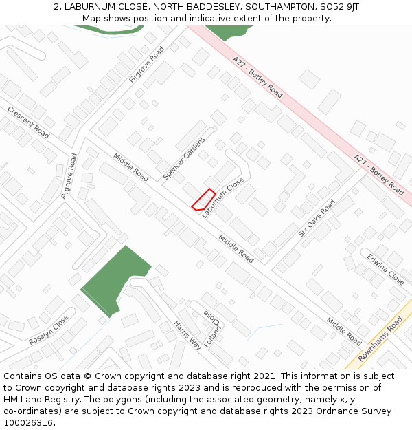 2, LABURNUM CLOSE, NORTH BADDESLEY, SOUTHAMPTON, SO52 9JT: Location map and indicative extent of plot
