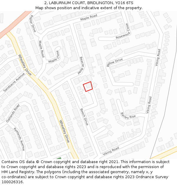 2, LABURNUM COURT, BRIDLINGTON, YO16 6TS: Location map and indicative extent of plot