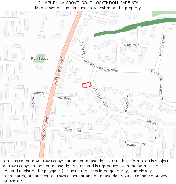 2, LABURNUM GROVE, SOUTH OCKENDON, RM15 6TA: Location map and indicative extent of plot