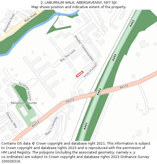 2, LABURNUM WALK, ABERGAVENNY, NP7 5JX: Location map and indicative extent of plot