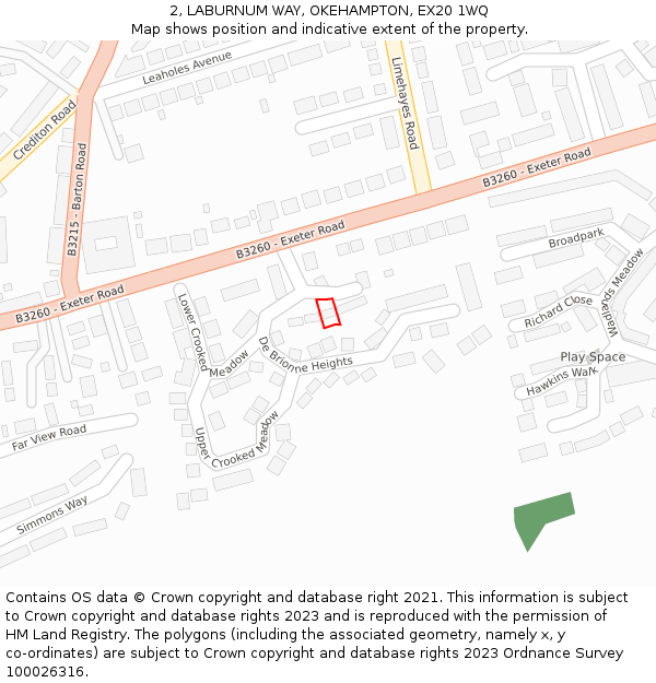 2, LABURNUM WAY, OKEHAMPTON, EX20 1WQ: Location map and indicative extent of plot