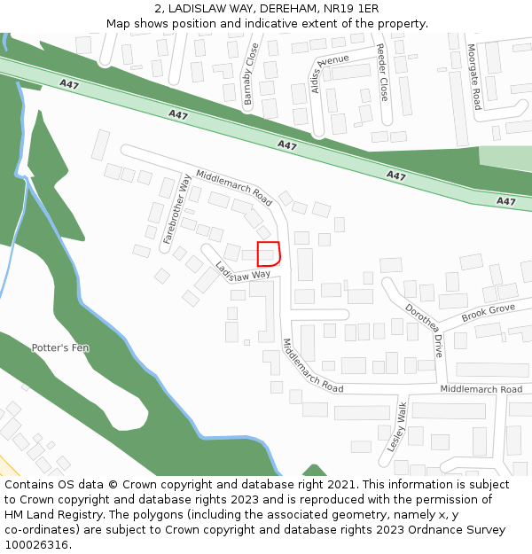 2, LADISLAW WAY, DEREHAM, NR19 1ER: Location map and indicative extent of plot