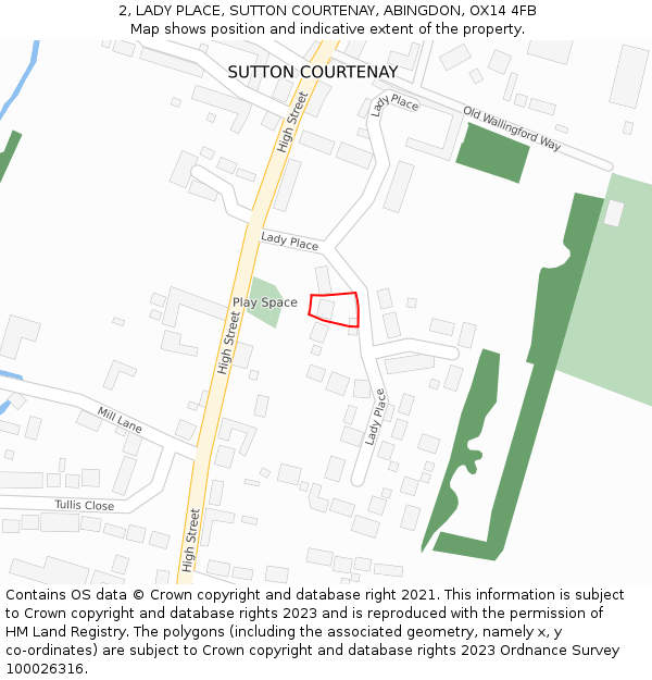 2, LADY PLACE, SUTTON COURTENAY, ABINGDON, OX14 4FB: Location map and indicative extent of plot