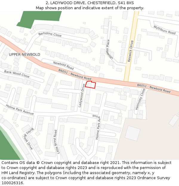 2, LADYWOOD DRIVE, CHESTERFIELD, S41 8XS: Location map and indicative extent of plot