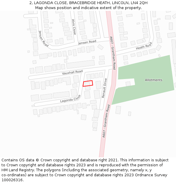 2, LAGONDA CLOSE, BRACEBRIDGE HEATH, LINCOLN, LN4 2QH: Location map and indicative extent of plot
