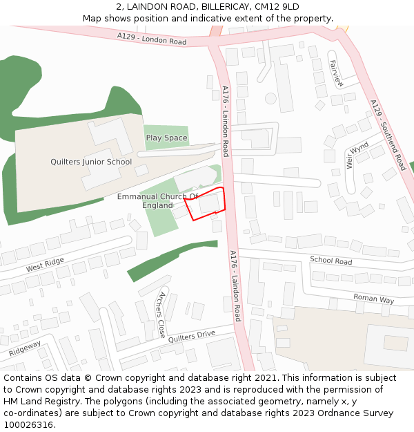 2, LAINDON ROAD, BILLERICAY, CM12 9LD: Location map and indicative extent of plot