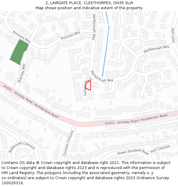 2, LAIRGATE PLACE, CLEETHORPES, DN35 0UA: Location map and indicative extent of plot