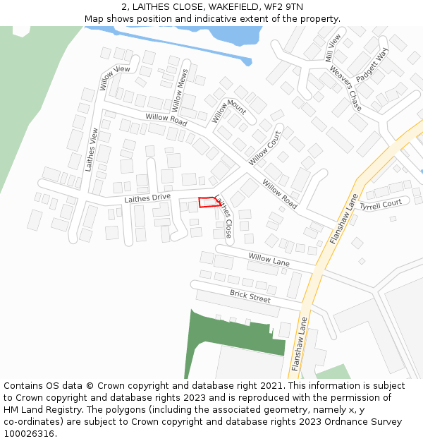 2, LAITHES CLOSE, WAKEFIELD, WF2 9TN: Location map and indicative extent of plot