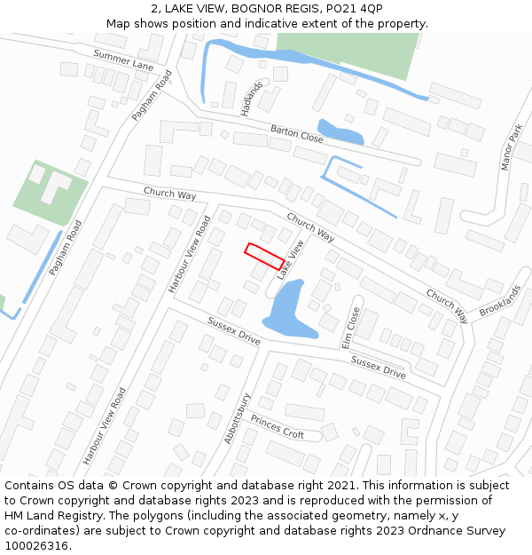 2, LAKE VIEW, BOGNOR REGIS, PO21 4QP: Location map and indicative extent of plot