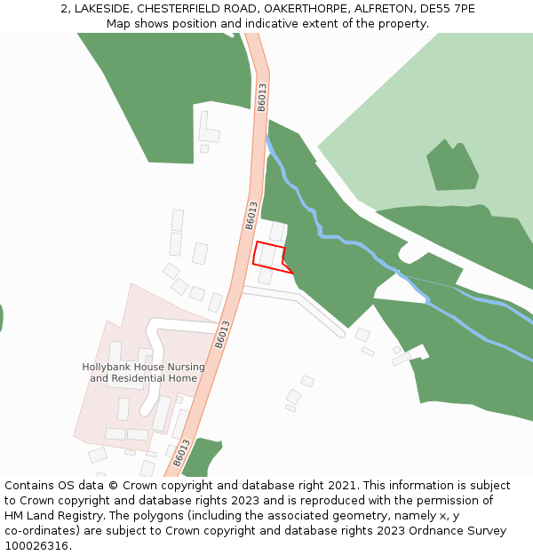 2, LAKESIDE, CHESTERFIELD ROAD, OAKERTHORPE, ALFRETON, DE55 7PE: Location map and indicative extent of plot