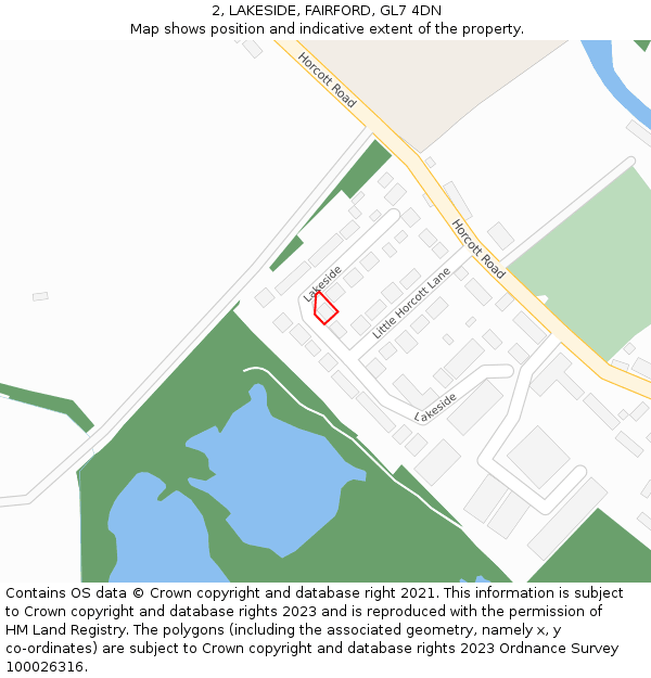 2, LAKESIDE, FAIRFORD, GL7 4DN: Location map and indicative extent of plot