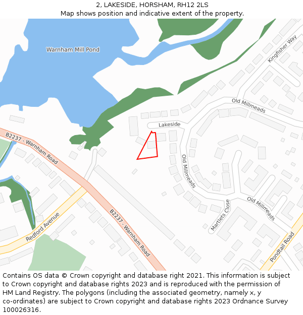 2, LAKESIDE, HORSHAM, RH12 2LS: Location map and indicative extent of plot