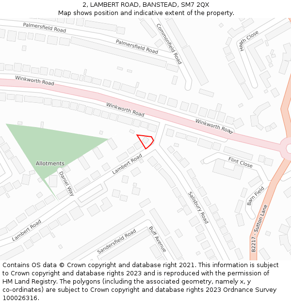 2, LAMBERT ROAD, BANSTEAD, SM7 2QX: Location map and indicative extent of plot