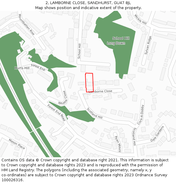 2, LAMBORNE CLOSE, SANDHURST, GU47 8JL: Location map and indicative extent of plot