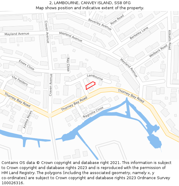 2, LAMBOURNE, CANVEY ISLAND, SS8 0FG: Location map and indicative extent of plot